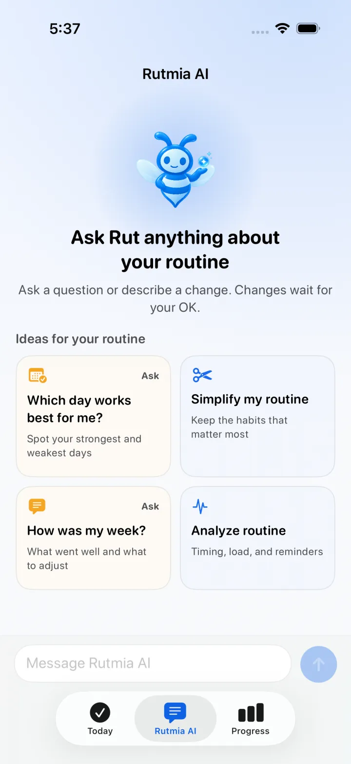 Rutmia AI with Ask Rut anything about your routine and ideas for your routine